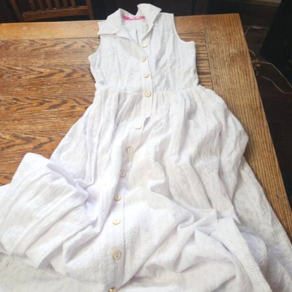 Buru white sleeveless textured button down dress sz XS